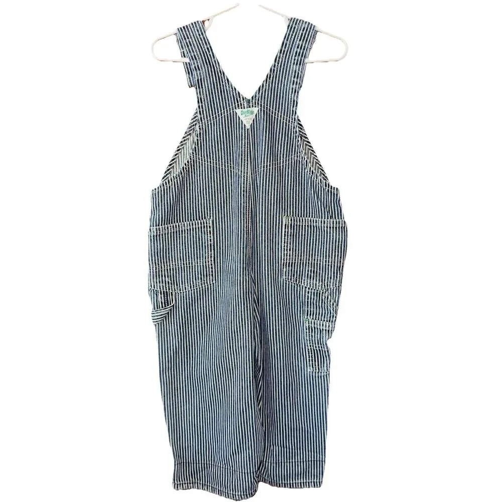 OshKosh B'gosh Vintage Blue and White Striped Conductor Kids Overalls Size 2T